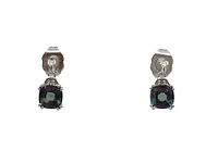 10K White Gold 6mm Cushion Cut Created Alexandrite and 0.01cttw Diamond Earrings