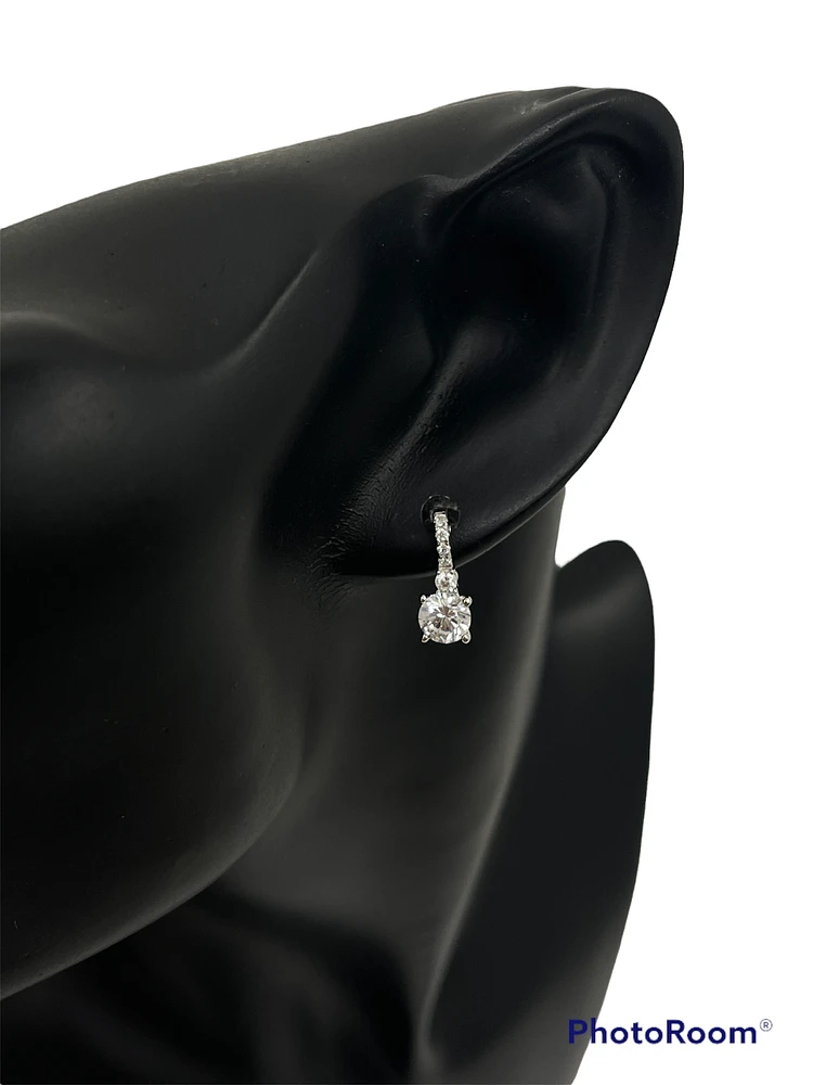 925 Sterling Silver 5.5mm Cubic Zirconia Earrings - 14.5mm x 5.5mm