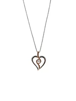 10K Rose Gold and Sterling Silver 0.12cttw Canadian Diamond Heart Necklace, 18"
