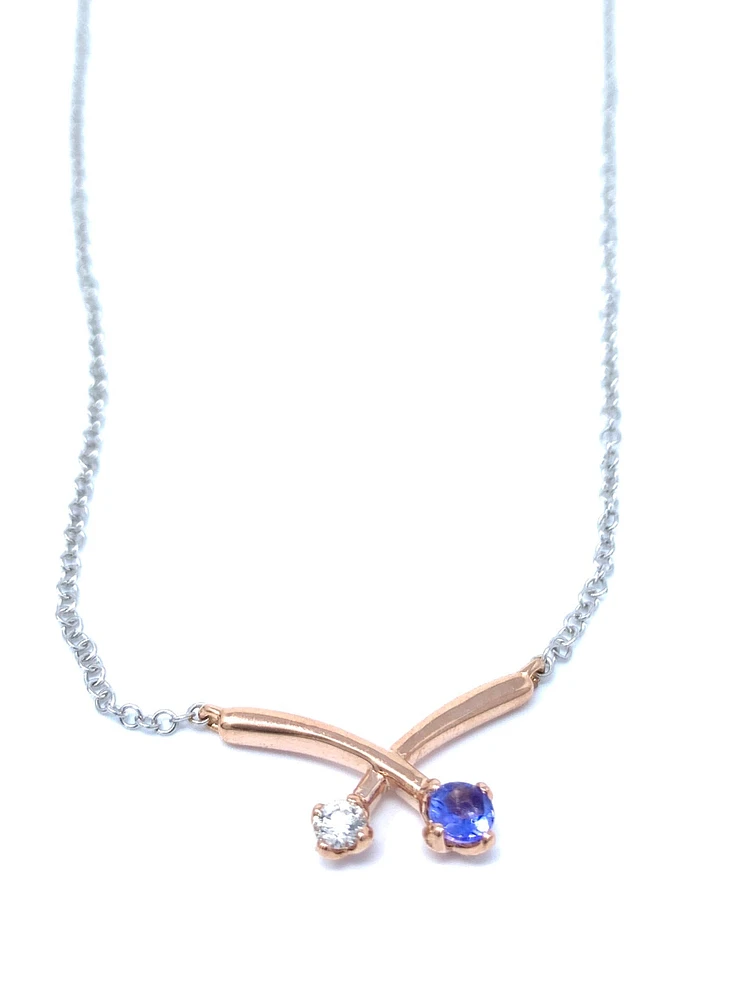 14K White & Rose Gold 0.12cttw Genuine Tanzanite and 0.05cttw Diamond Pendant, 18"