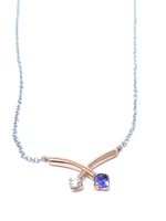 14K White & Rose Gold 0.12cttw Genuine Tanzanite and 0.05cttw Diamond Pendant, 18"