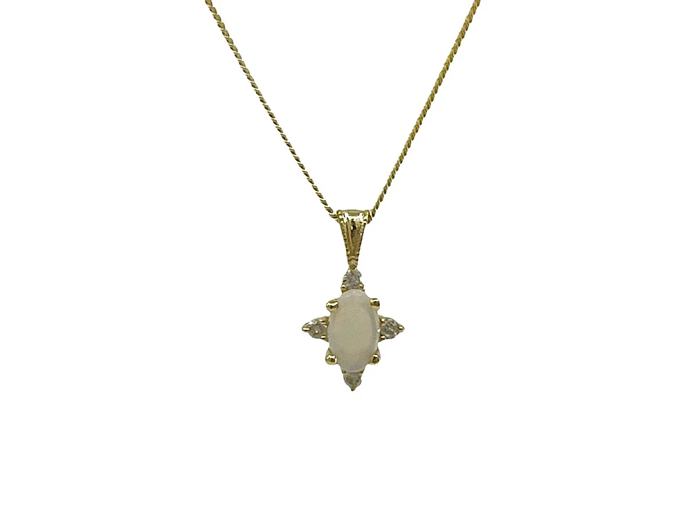 10K Yellow Gold 0.16cttw Opal and 0.03cttw Diamond Necklace - 18 Inches