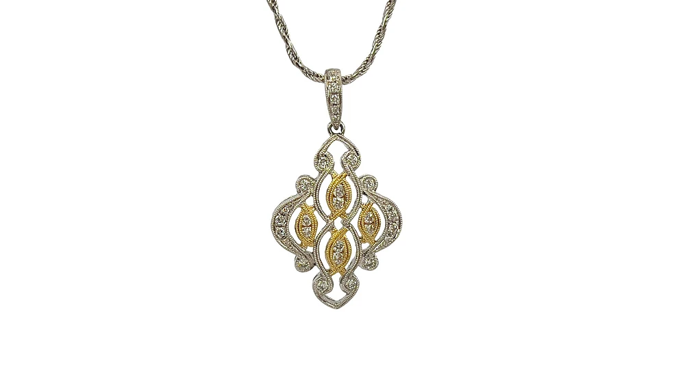 14K White & Yellow Gold 0.49cttw Diamond Pendant, 18"