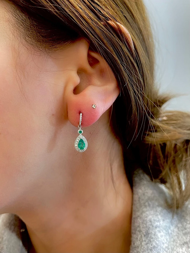 10K White Gold Genuine Emerald & Diamond Earrings