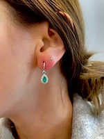 10K White Gold Genuine Emerald & Diamond Earrings