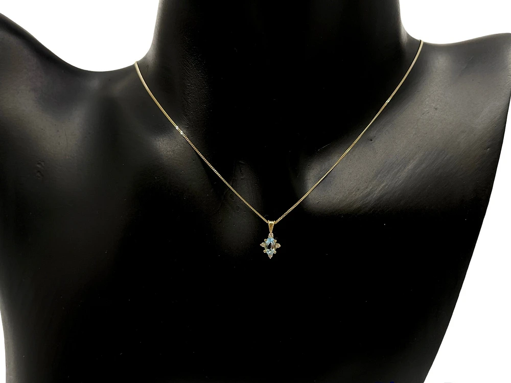 10K Yellow Gold 0.22cttw Aquamarine and 0.03cttw Diamond Pendant, 18"
