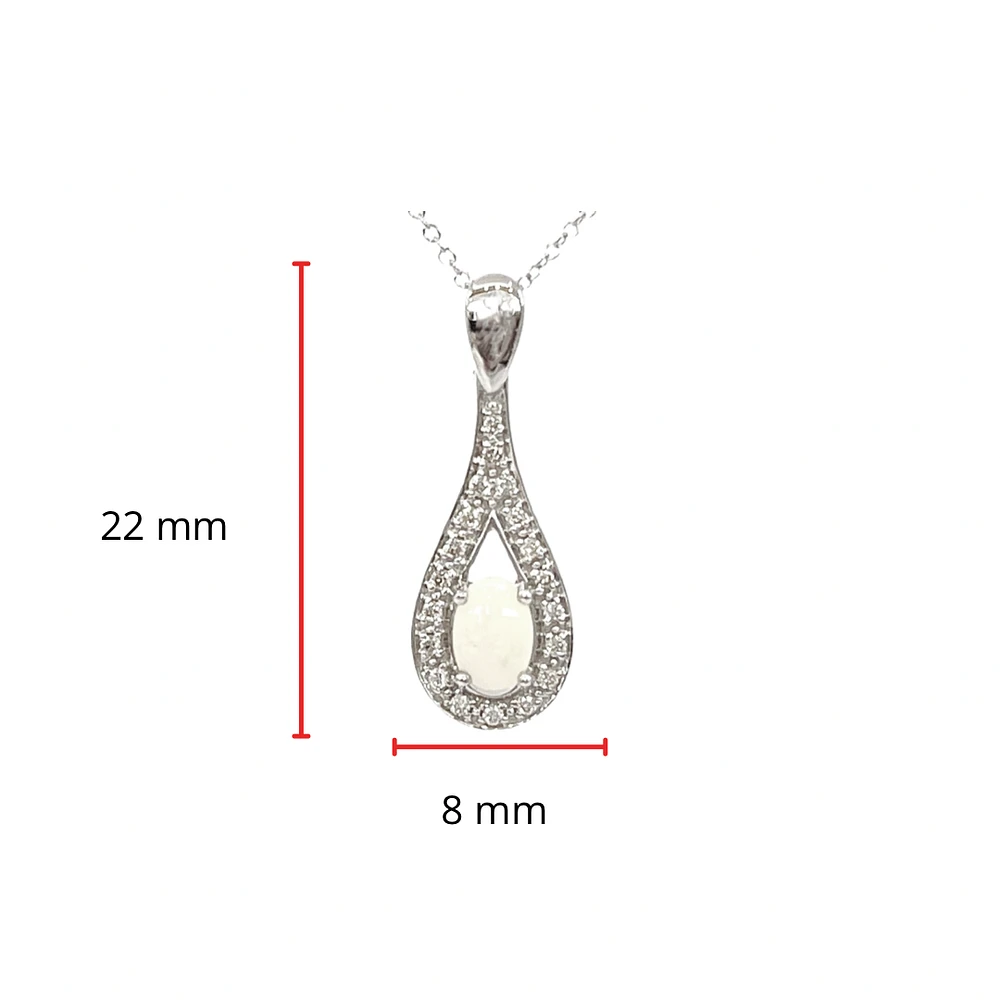 10K White Gold 6x4mm Oval Cut White Opal and 0.095cttw Diamond Pendant - 18 Inches