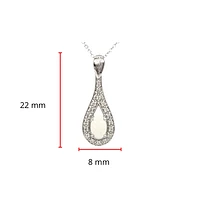 10K White Gold 6x4mm Oval Cut White Opal and 0.095cttw Diamond Pendant - 18 Inches