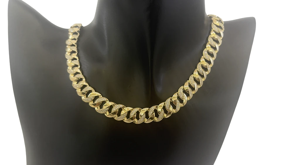10K Yellow Gold 3.50cttw Diamond Miami Cuban Link Pave Set Chain / Necklace, 16"
