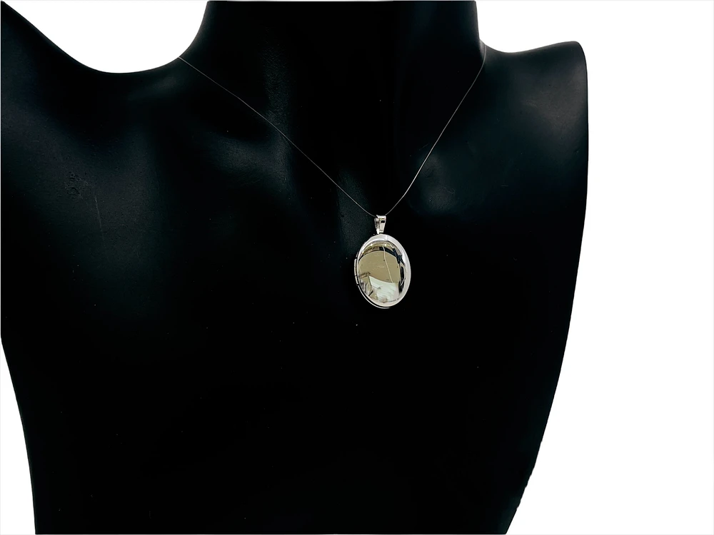 925 Sterling Silver Polished Front and Brushed Back Oval Locket - 20mm x 15mm
