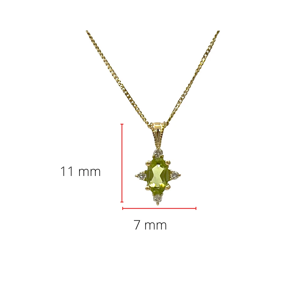 10K White Gold 0.16cttw Peridot and 0.03cttw Diamond Pendant, 18" Box Chain