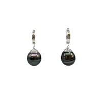 14K Gold Tahitian Pearl Dangle Earrings with Hoop Closure