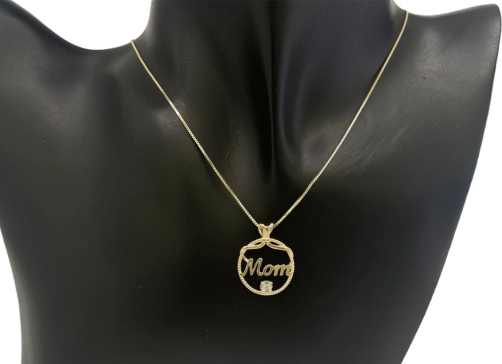 10K Yellow Gold 0.02cttw Diamond MOM Necklace - 18"