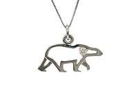 10K White Gold 0.067cttw Canadian Diamond Polar Bear Pendant, 18"