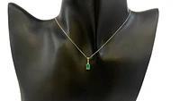 10K Yellow Gold Oval Cut Emerald and Diamond Pendant, 18"