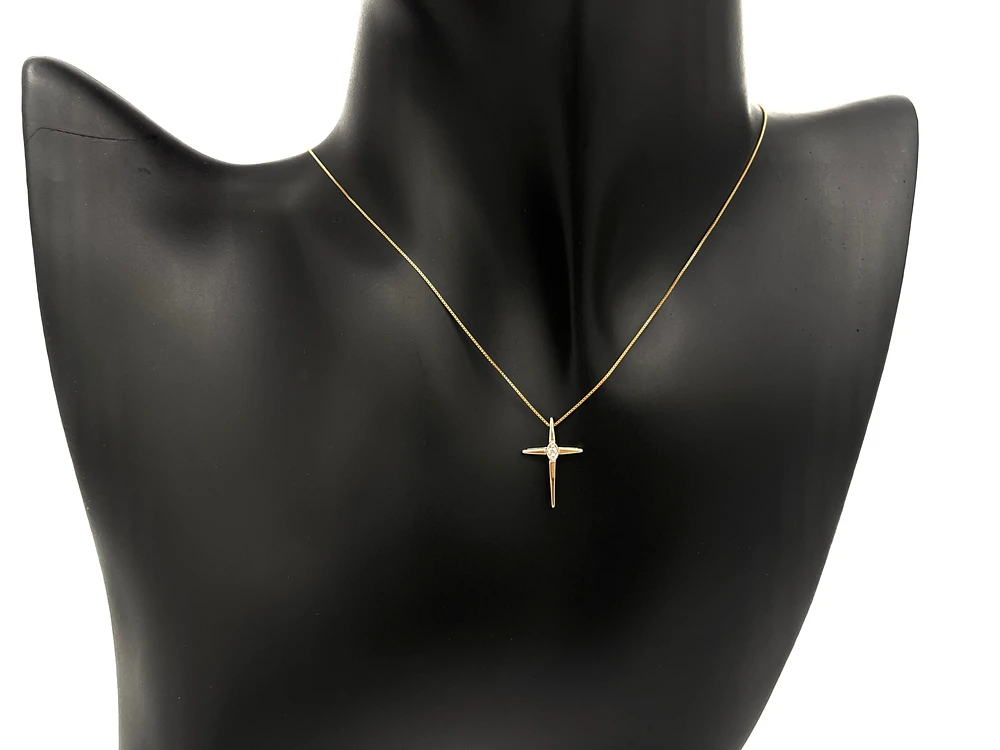 10K Yellow Gold 0.015cttw Diamond Cross Pendant