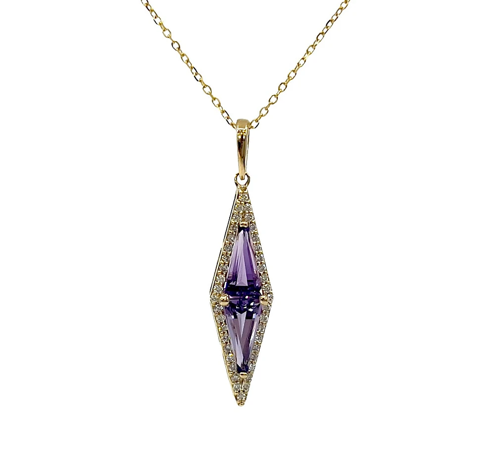 14K Yellow Gold 0.92cttw Amethyst and 0.20cttw Diamond Necklace - 18 Inches