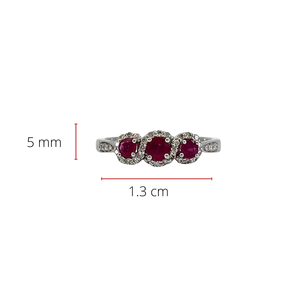 14K White Gold 0.45cttw Genuine Ruby Ring and 0.18cttw Diamond Ring, size 7