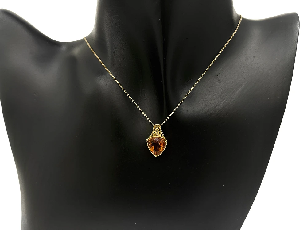 10K Yellow Gold Citrine and Diamond Pendant, 18"