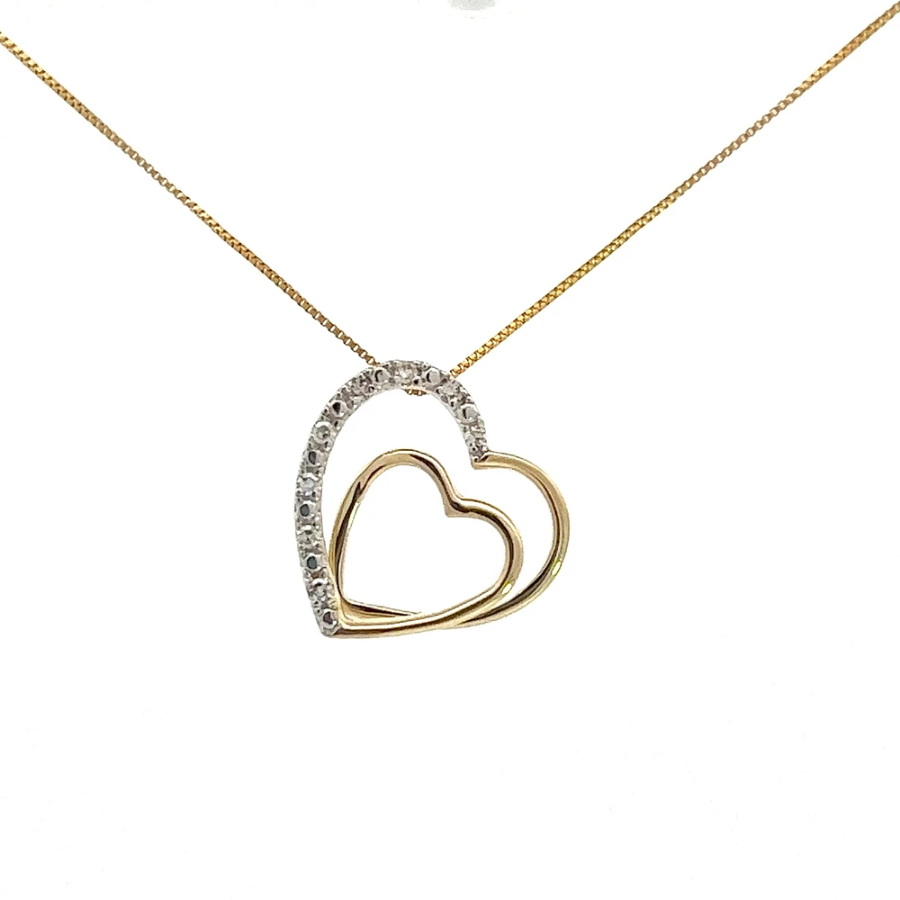 10K Yellow Gold 0.05cttw  Diamond  Heart Pendant, 18"