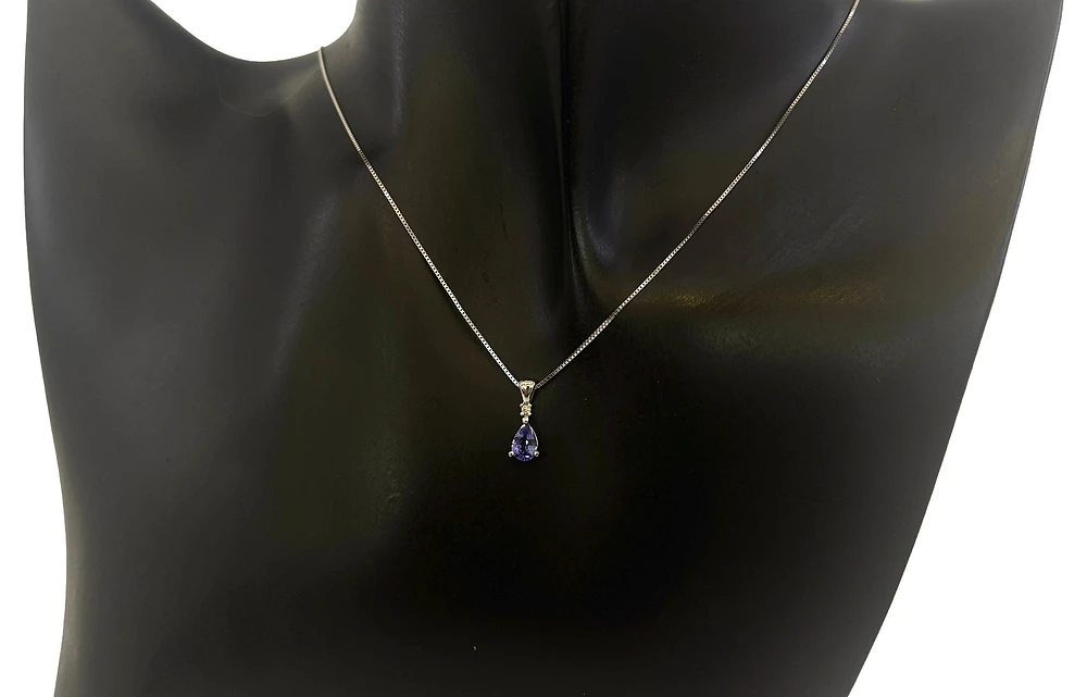 10K White Gold Genuine Tanzanite & Diamond Pendant - 18"