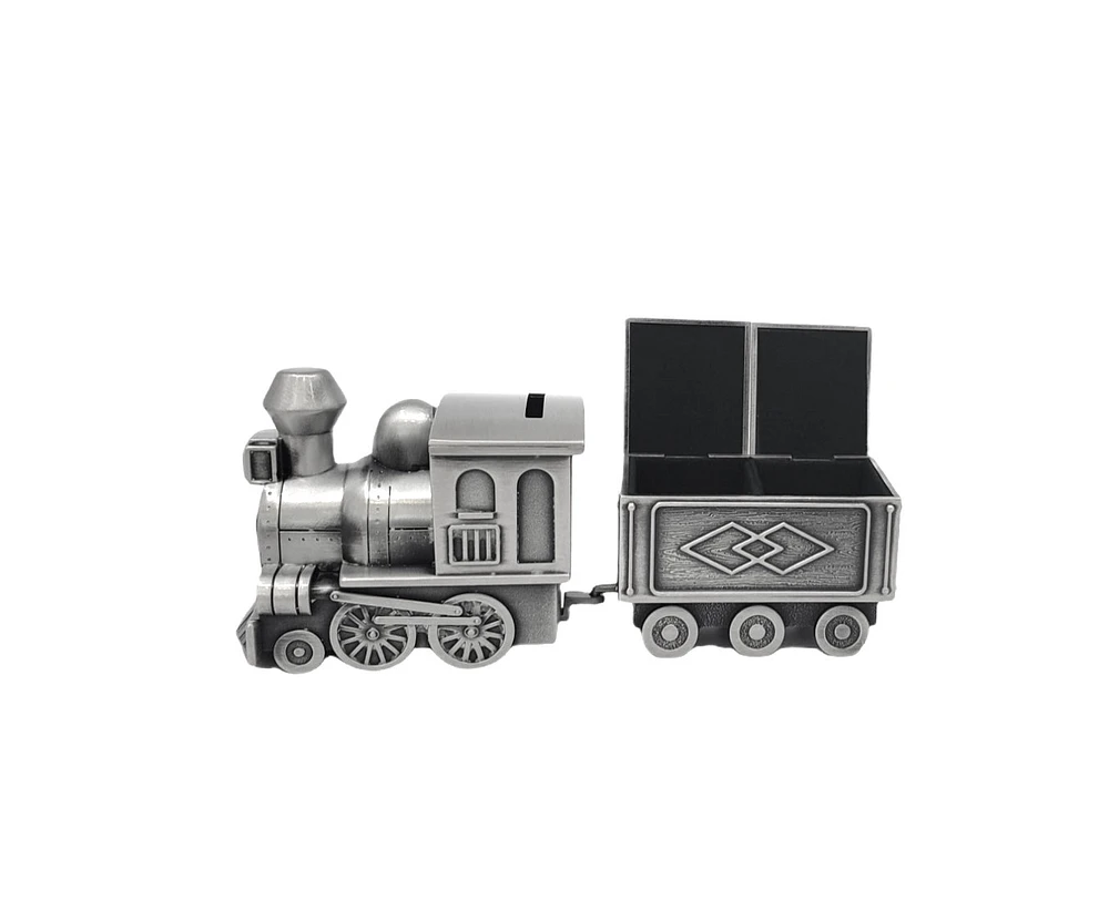 Pewter Engraveable Train Money Bank with First Curl and First Tooth Train Cars