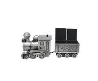 Pewter Engraveable Train Money Bank with First Curl and First Tooth Train Cars