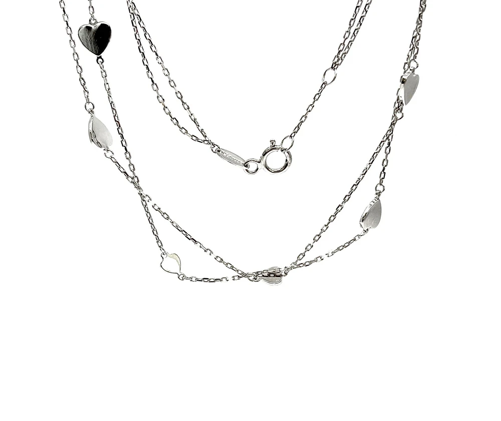 10K White Gold Hearts Double Link Anklet with 0.5 Inch Adjuster - 10 Inches