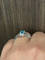 925 Sterling Silver Blue Topaz & Diamond Ring - 4.5