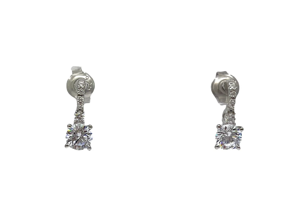 925 Sterling Silver 5.5mm Cubic Zirconia Earrings - 14.5mm x 5.5mm