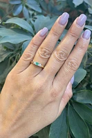 10K Yellow Gold Emerald and Diamond 3 Stone Ring - Size 6