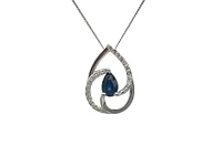 10K White Gold 0.60cttw Genuine Sapphire & 0.10cttw Diamond Pendant, 18"