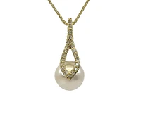 10K Yellow Gold Cultured Pearl and Diamond Necklace, 18"