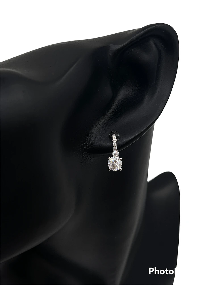 925 Sterling Silver 5.5mm Cubic Zirconia Earrings - 14.5mm x 5.5mm