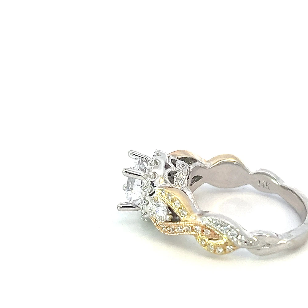 14K Tri Tone Round Brilliant Cut Diamond Ring - Mount Only (No centre diamond) / Gold