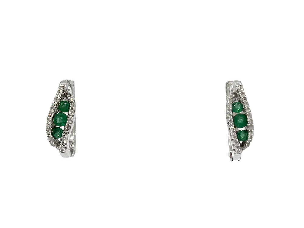 10K White Gold 0.20cttw Genuine Emerald & 0.12cttw Diamond Earring