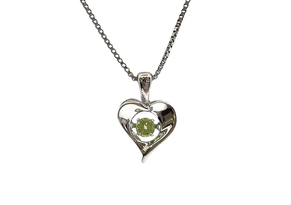Sterling Silver 0.12cttw Peridot 3mm Pulse Pendant, 18" Box Chain