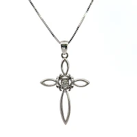 10K White Gold 0.05cttw Diamond Cross Necklace, 18"