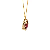 10K Yellow Gold Garnet and Diamond Heart Pendant, 18"