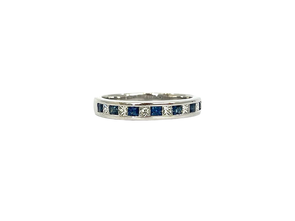 10K White Gold 0.40cttw Sapphire and 0.28cttw Diamond Princess Cut Channel Set Ring - Size 7