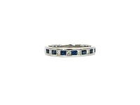 10K White Gold 0.40cttw Sapphire and 0.28cttw Diamond Princess Cut Channel Set Ring - Size 7