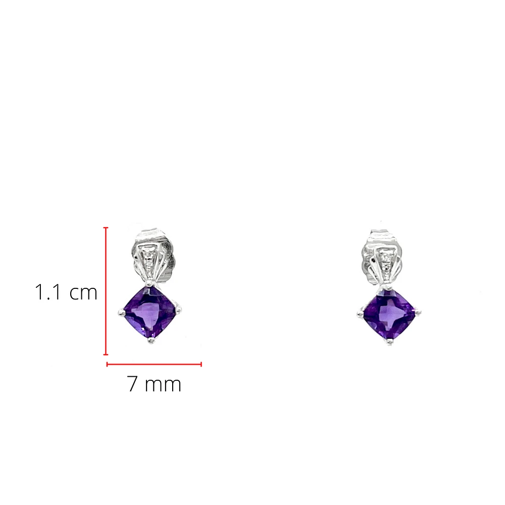 10K White Gold 1.00cttw Genuine Amethyst & 0.02cttw Diamond Earrings