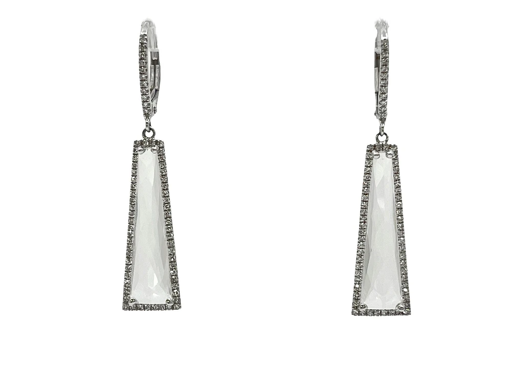 14K White Gold 5.64cttw White Topaz and 0.30cttw Diamond Dangle / Drop / Chandelier Earrings