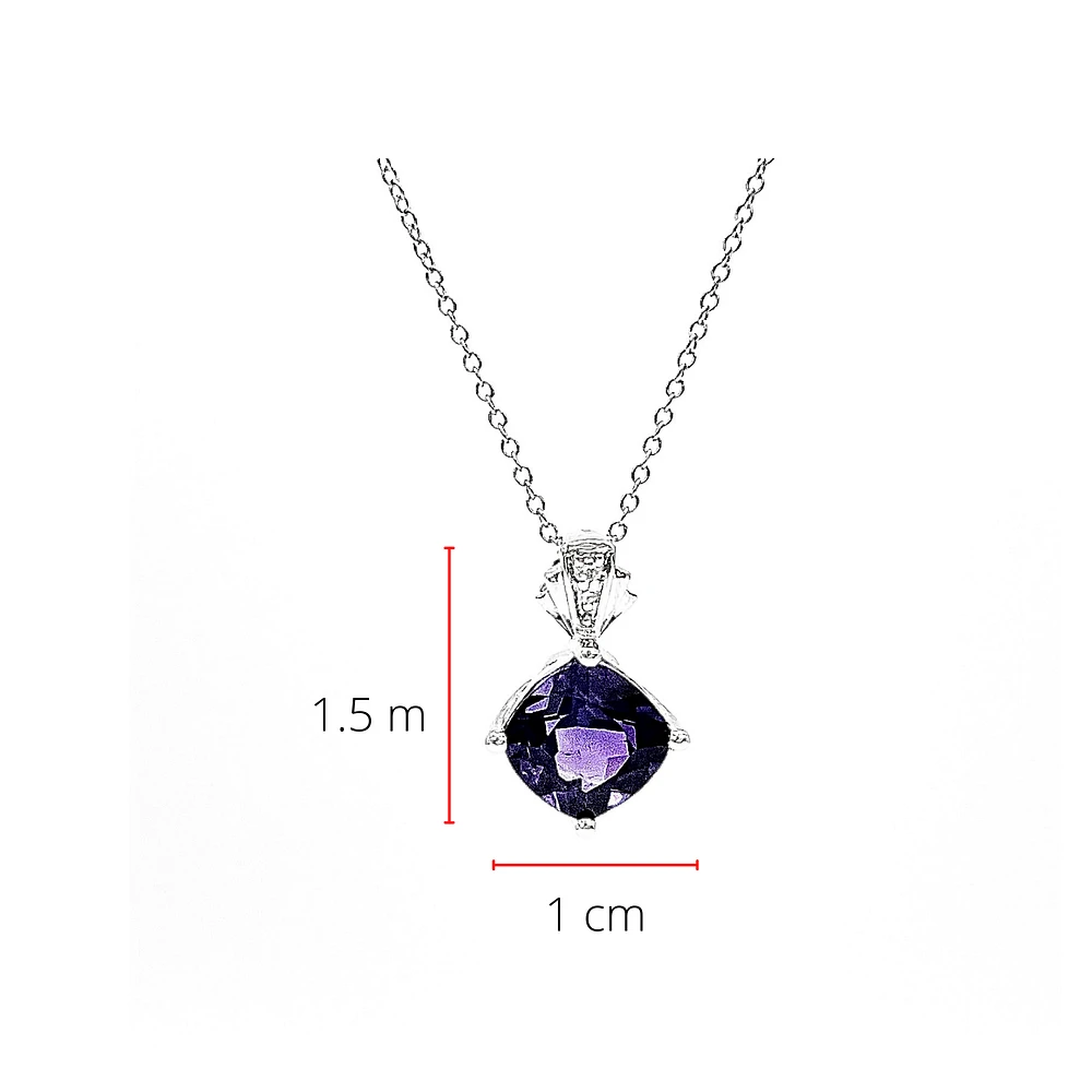 10K White Gold Amethyst & Diamond Pendant, 18"