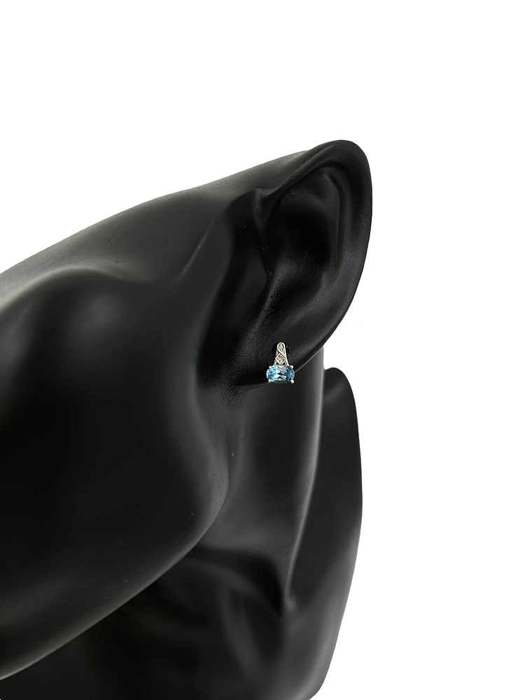 10K White Gold 1.20cttw Genuine Blue Topaz and 0.02cttw Diamond Earrings