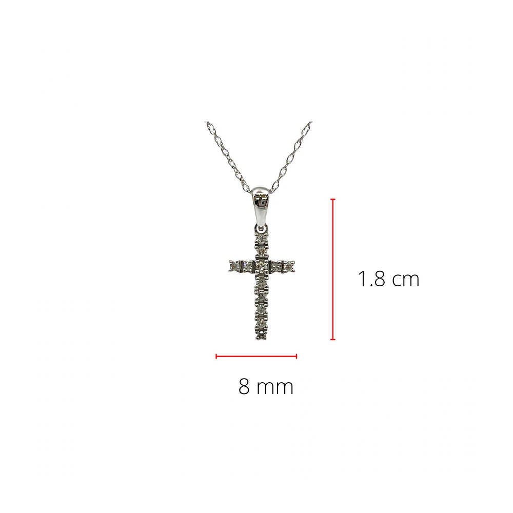 10K White Gold 0.09cttw Diamond Cross Necklace (8mm x 13mm) - 18 Inches