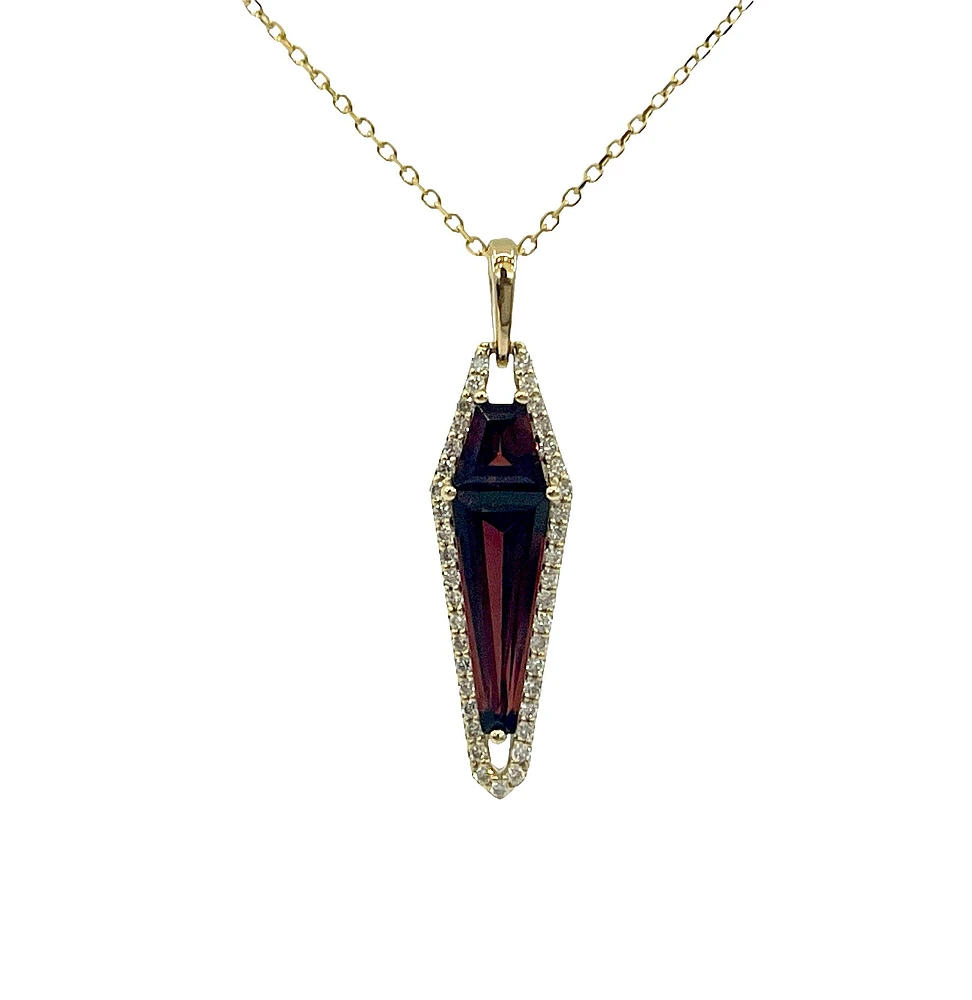 14K Yellow Gold 1.85cttw Garnet and 0.21cttw Diamond Necklace - 18 Inches