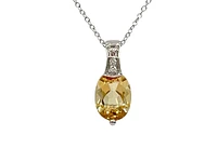 10K White Gold 8x6mm Oval Cut Citrine & 0.022cttw Diamond Pendant, 18"