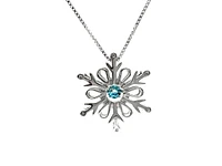 925 Sterling Silver 3.5mm Blue Topaz and 0.018cttw Diamond Snowflake Pulse Pendant - 18"