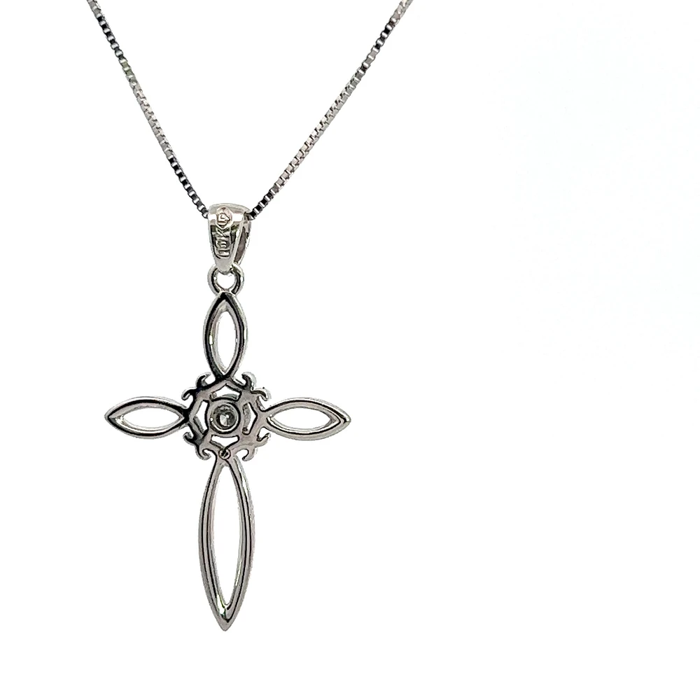 10K White Gold 0.05cttw Diamond Cross Necklace, 18"